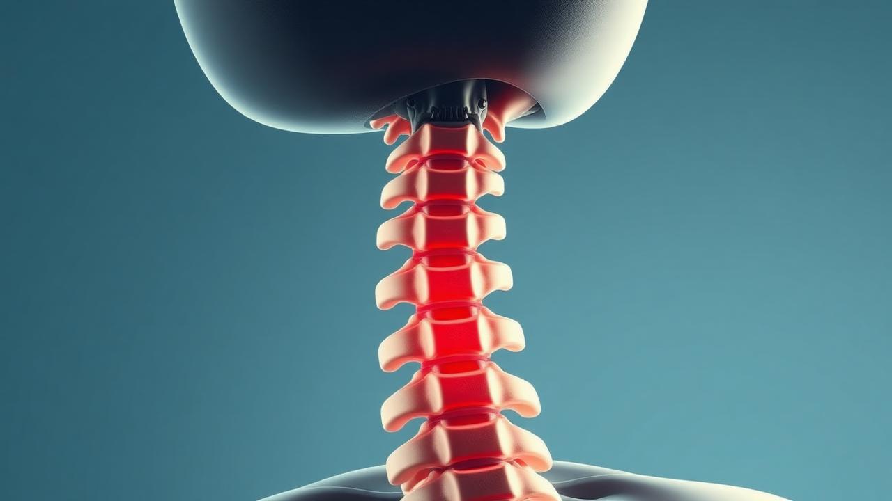 Anatomical illustration of a cervical spine (neck vertebrae) with highlighted irritation.
